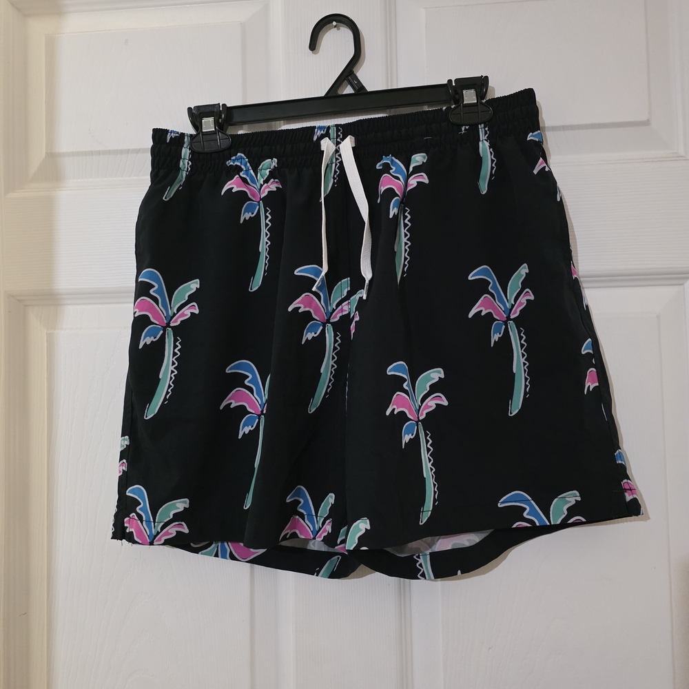 Chubbies Black Swim Trunks with Pink and Blue Palm Trees
